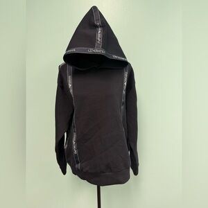 Emporio Armani Navy Blue Cotton Knit Log Tape Detail Hoodie in navy size M.